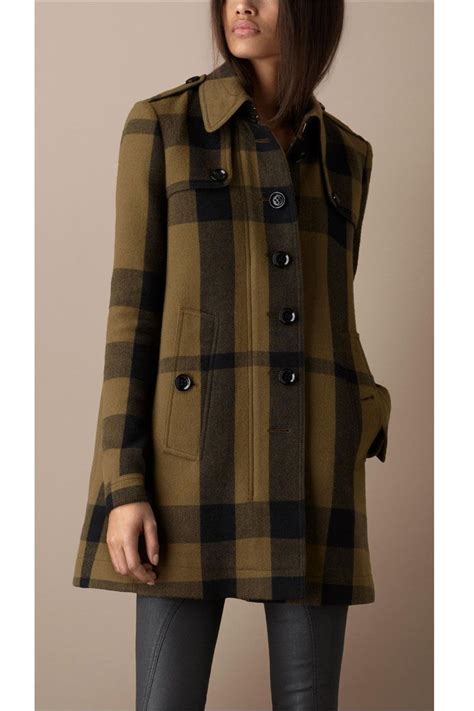 burberry green plaid coat|burberry coat with wool collar.